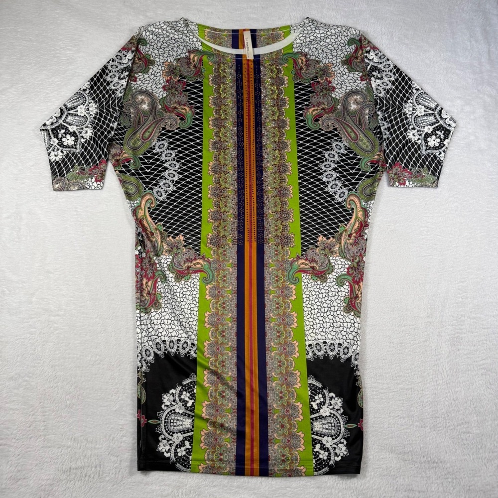S-twelve Tunic Top Womens Small Multi Color Paisley Rhinestone Dolman